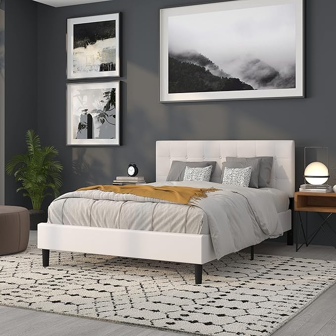 Flash Furniture Lennox Tufted Upholstered Queen Size Headboard in White Vinyl