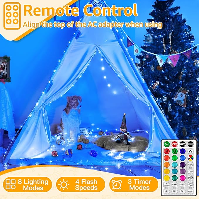 Ollny Rope Lights Outdoor Color Changing, 66FT 200 LED Waterproof Plug in Christmas Lights with Remote, 16 Colors Twinkle Outdoor String Lights for Outside Indoor Party Easter Holiday Decorations