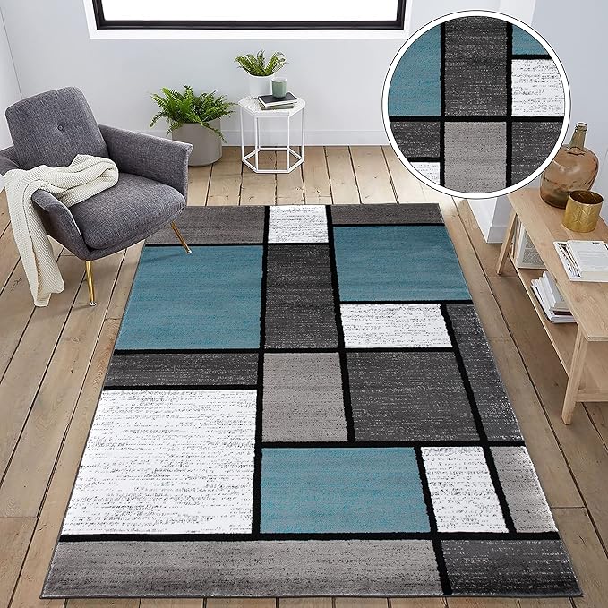 Rugshop Contemporary Modern Boxes for Home Office,Living Room,Bedroom,Kitchen Non Shedding Area Rug 3'3" x 5' Blue/Gray