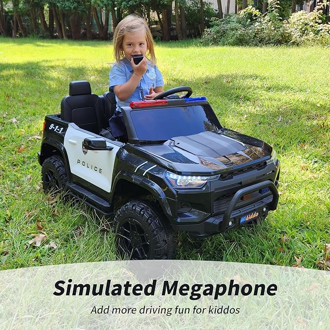 24V 10Ah Electric Police Car Ride on Toy for Big Kids, 4WD 2 Seater Kids Ride on Car SUV w/Remote Control, 4x200W Motors - Black