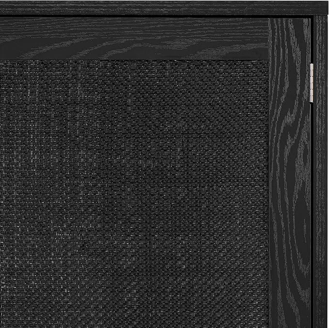 Finnhomy Sideboard Buffet Kitchen Storage Cabinet with Black Painted Rattan Decorated Doors, Dining Room, Hallway, Cupboard Console Table, Liquor/Accent Cabinet, 31.5X 15.8X 34.6 Inches, Black