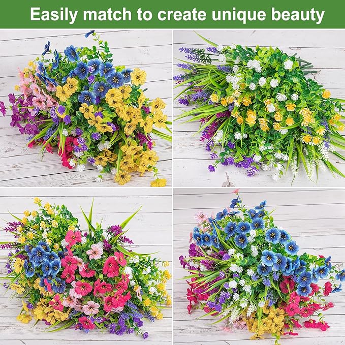 Ouddy Decor 24 Bundles Artificial Flowers for Outdoors Multicolor Fake Flowers Plastic Plants Faux Lavender UV Resistant for Spring Summer Garden Patio Window Box Office Table Kitchen Home Decor