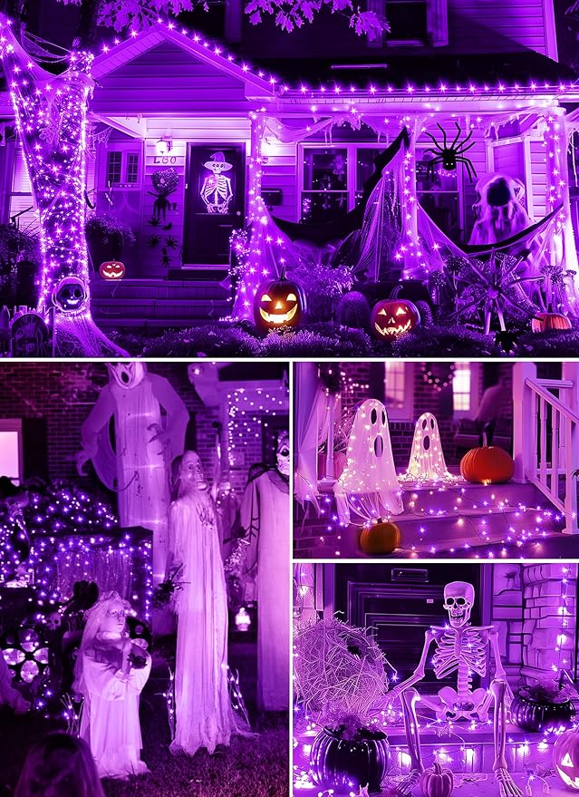 Minetom Halloween Fairy Lights, 33Ft 100 LED Battery Operated Fairy Lights, Waterproof Copper Wire Mason Jar Lights for Home Party Ghost Haunted House Indoor Outdoor Halloween Decorations, Purple