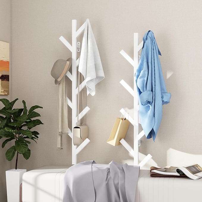 Vlush Wall Mounted Metal Coat Rack with 9 Hooks Modern Minimalist Coat Racks, Upright hat rack for wall for Hanging Clothes, Hats, Hanging Bags and Scarves Entrance Wall Iron Coat Rack (White)
