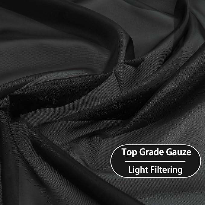 KEQIAOSUOCAI 63 inches Long Living Room Sheer Curtains - Eyelet Top Voile Sheer Draperies Privacy for Villa, W 54 by L 63 inch Length, 2 Panels,Jet Black