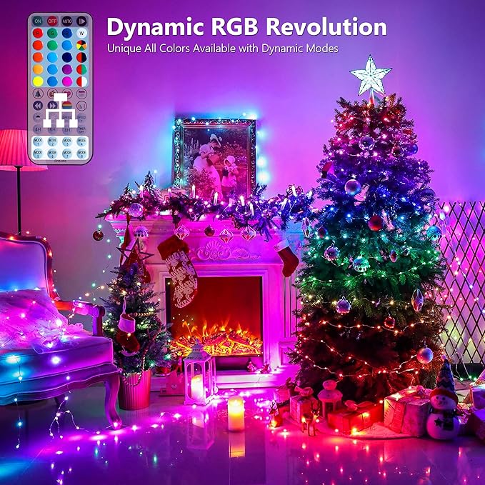 BrizLabs Christmas Fairy Lights - 66ft 200 LED Color Changing Fairy Lights with Remote, Plugin RGB Rainbow Christmas Twinkle Light White & Red Starry Xmas Light for Xmas Halloween Home Party Wedding
