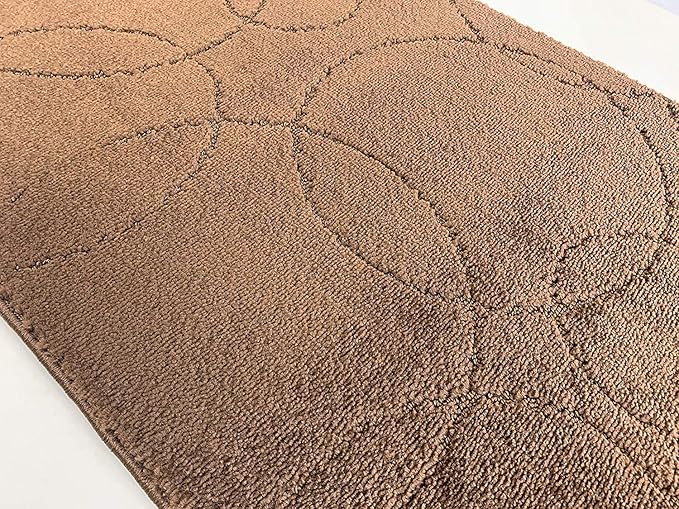 Custom Size Modern Geometric Pattern Carpet Runner Rug for Hallways, Slip Resistant Latex Rubber Backed, 31 inch Wide X Customized Length, Circles Brown, 31 inch X 5 feet