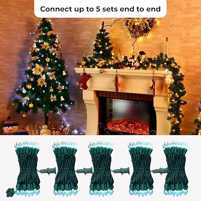 Holiday Essence Christmas LED Lights 100 Cool White String Lights for Indoor and Outdoor Decorative Use, Holiday and Tree Decor, Patio Hanging Lighting Decorations, Green Wire, 26.9 Ft, UL Certified