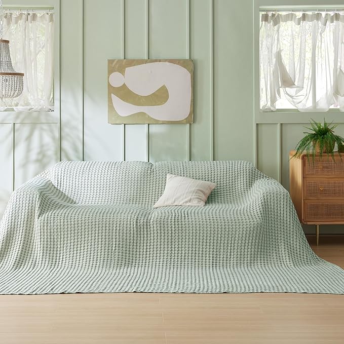 Bedsure Cooling Cotton Waffle Oversized King Blanket - Lightweight Breathable Blankets Rayon Derived from Bamboo for Hot Sleepers, Luxury Throws for Bed and Sofa, Mint Green, 120x96 Inches