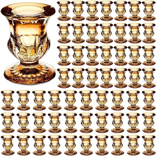 Foaincore 60 Pcs Candlestick Holders Bulk 2.5 Inch Taper Candle Holder for Table Centerpiece Thick Glass Ritual Candle Stand for Wedding Christmas Valentines Festival Party Decorations(Gold)