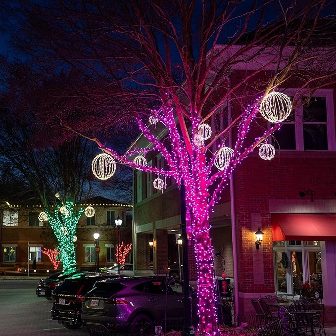 5mm LED Wide Angle Pink Prelamped Light Set, Green Wire - 70 5mm Pink LED Christmas Lights, 4" Spacing