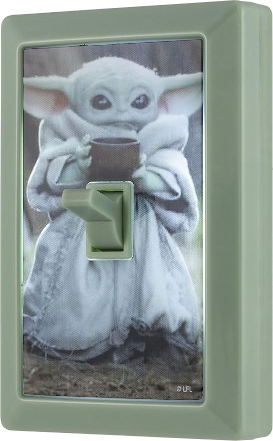 STAR WARS The Child Wall Switch, Battery Operated, Night Light, Wireless, Baby Yoda, Mandalorian, ON/Off, LED Light Switch, Perfect for Bedrooms, Bathrooms, Nursery, Game Room and More, 53291