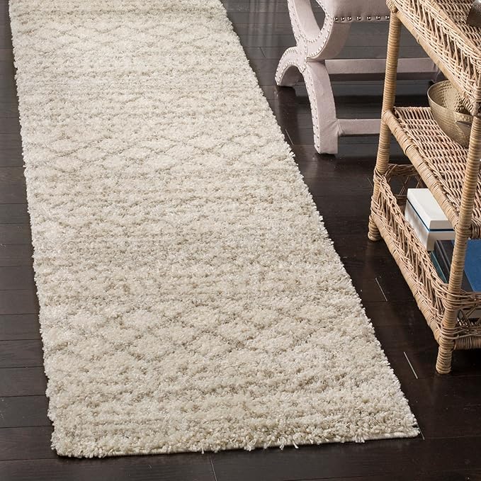 SAFAVIEH Arizona Shag Collection 5'1" Round Ivory/Beige ASG741A Moroccan Non-Shedding Living Room Bedroom Dining Room Entryway Plush 1.6-inch Thick Area Rug