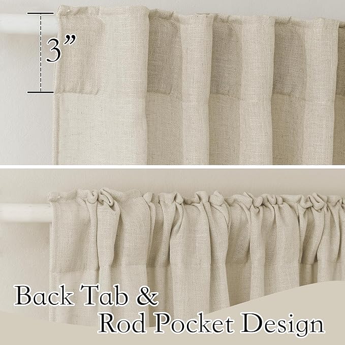 RYB HOME Linen Textured Curtains Semi Sheer Window Curtains Light Filtering Ariy Privacy Sheers for Bedroom Living Room Office Patio Door, Beige, 52 inch Wide x 108 inch Long, 2 Panels