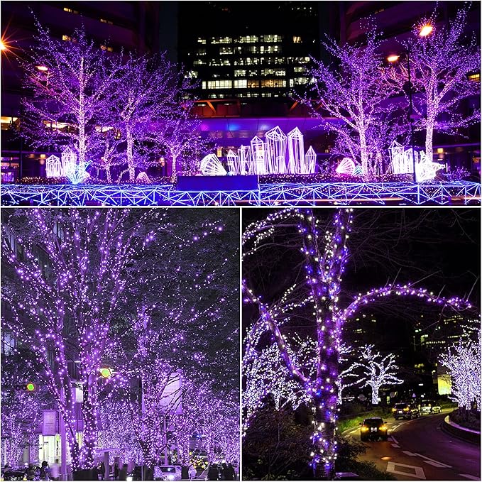 Blissun Halloween Lights - 50-Count Black Wire Battery Operated Mini String Light Set With 8 Modes, 16 ft Fairy Lights for Tree Garden Wreath Decorations (1 Pack, Purple)