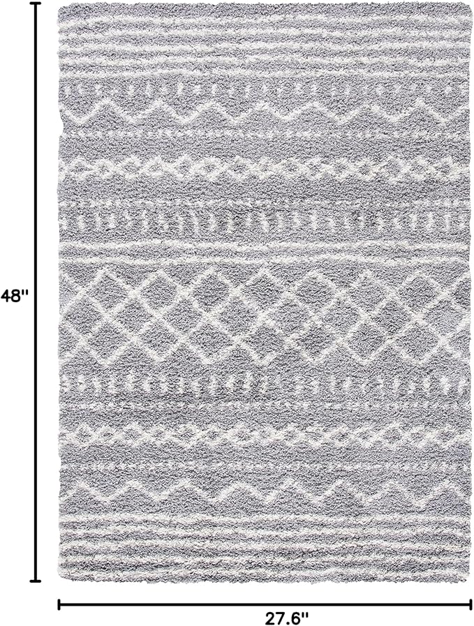 SAFAVIEH Arizona Shag Collection Accent Rug - 2'3" x 4', Grey & Ivory, Moroccan Design, Non-Shedding & Easy Care, 1.6-inch Thick Ideal for High Traffic Areas in Foyer, Living Room, Bedroom (ASG741G)
