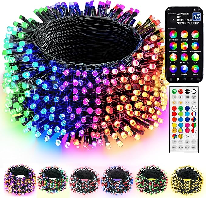 Dazzle Bright Smart Color Changing Christmas Lights, 66FT 200 LED RGB String Lights with Remote & App Controlled, Halloween Decorations for Indoor Outdoor Holiday Xmas Tree Party Decor