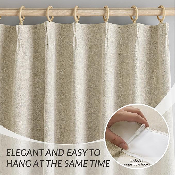 KangBang Pinch Pleat Beige Blackout Curtains 84 Inches Long, Thermal Insulated Pleated Drapes with Hooks for Bedroom Living Room, Elegant Farmhouse Modern Decor, Natural Beige, 42W x 84L, 2 Panels