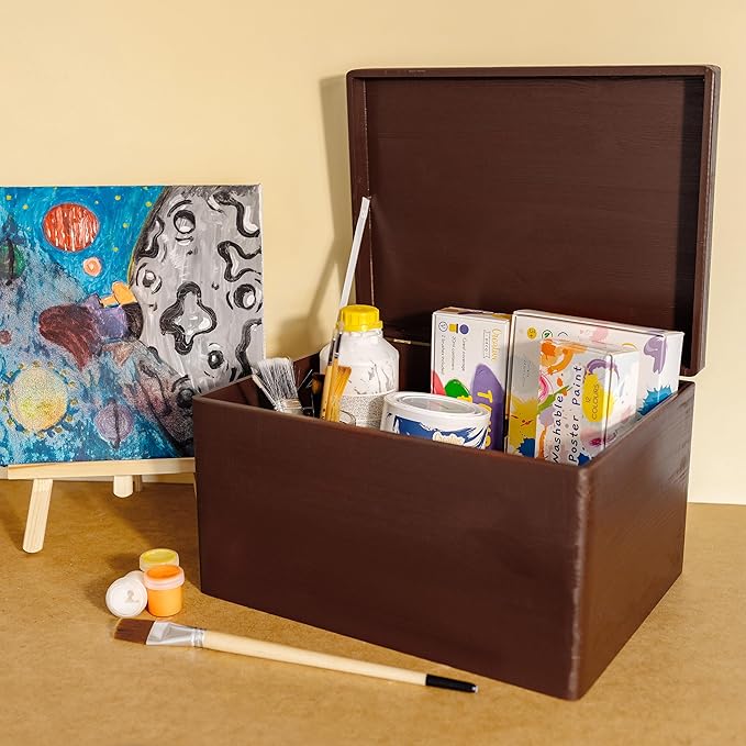 Large Brown Wooden Box Storage with Hinged Lid | 15.8 x 11.8 x 9.44 inches (+-0.5) | Gift Box Kitchen Storage Document | Product NOT Intended for 15 Years OR Below