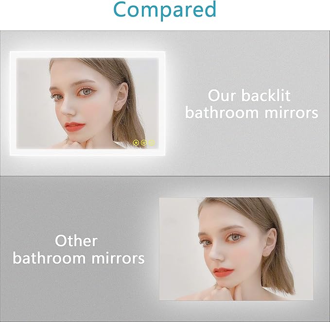Wall-Mounted LED Square Bathroom Mirror, Makeup Mirror (40 inches x 24 inches,) 3 Color Dimming Bathroom Vanity Mirror with Lights Smart Mirror with Touch