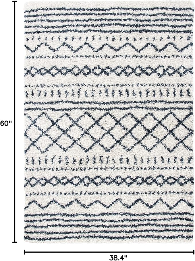 SAFAVIEH Arizona Shag Collection Accent Rug - 3'2" x 5', Ivory & Slate, Moroccan Design, Non-Shedding & Easy Care, 1.6-inch Thick Ideal for High Traffic Areas in Foyer, Living Room, Bedroom (ASG741M)