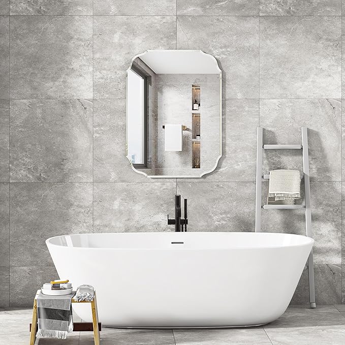 Silver Wall Mirror-Beveled Edge Frameless Mirror for Bathroom, Vanity, Bedroom, Rectangle Mirrors （20X28inch）