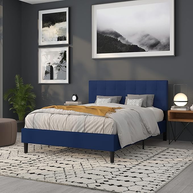 Flash Furniture Bedford Box Stitch Tufted Upholstered Queen Size Headboard in Navy Fabric