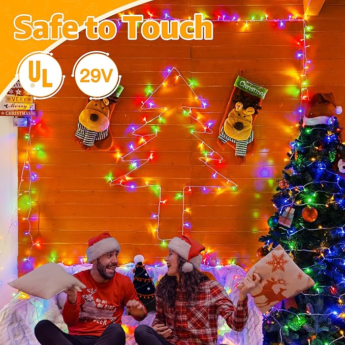Ollny 120LED 40FT Christmas Lights, Waterproof Connectable String Lights with Timer 8 Modes, Multicolor Plug in Fairy Light for Indoor Outdoor Bedroom Xmas Tree Holiday Party Decorations