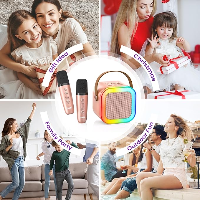 Mini Karaoke Machine for Kids Adults, Portable Bluetooth Speaker with 2 Wireless Karaoke Microphones,2025 TOP Birthday Gifts Toys for Girls 3, 4, 5, 6, 7, 8+Years Old Toddler Karaoke Player