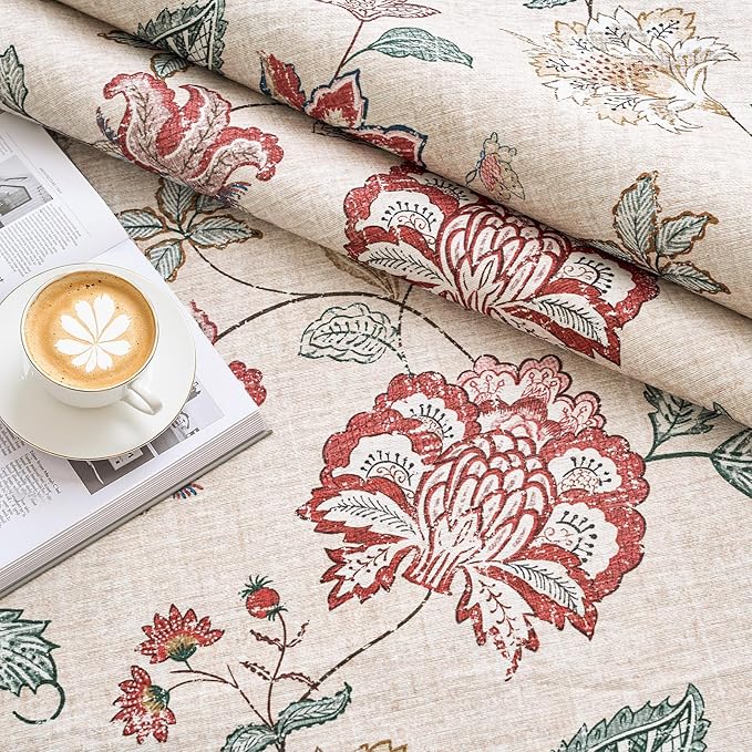 jinchan 3x8 Floral Runner Rug for Hallway Washable Kitchen Runner Vintage Romance Design Non Slip Thin Indoor Floor Cover Low-Profile Throw Carpet for Entryway Bathroom Bedroom Porch, Red/Beige