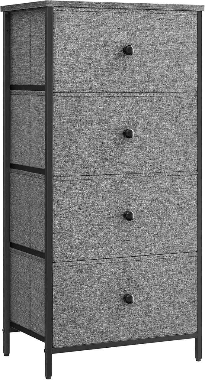 SONGMICS Dresser for Bedroom, Fabric Dresser with 4 Drawers, Metal Frame, Small Chest of Drawers, Gray and Black with Wood Grain ULTS314G22