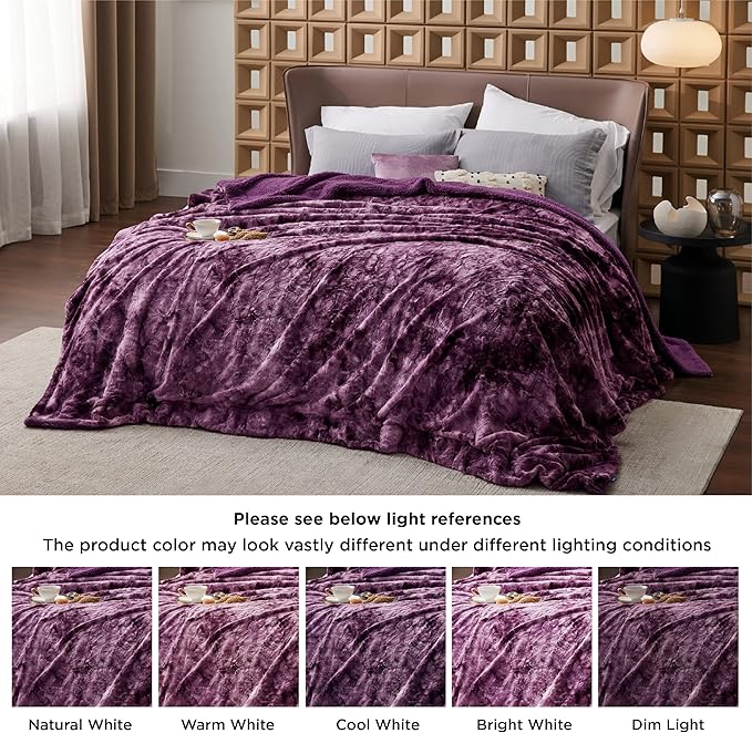 Bedsure GentleSoft Sherpa Fluffy Blanket Queen Size for Bed - Fleece Warm and Cozy for Women Gift, Plush & Fuzzy Faux Christmas Fur Blanket for Couch, Sofa Decor, Tie Dye Design, Purple, 90x90 Inches