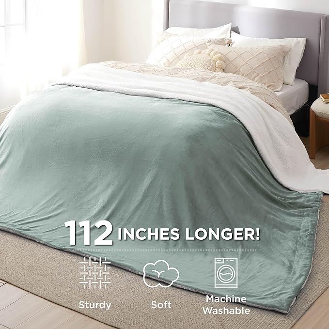 Bedsure GentleSoft Sherpa Fleece Oversized Cal King Blankets for Bed - Thick and Warm Throw for Women and Men, Soft Fuzzy Plush Large Blanket for Winter, Sage Green, 112x98 Inches