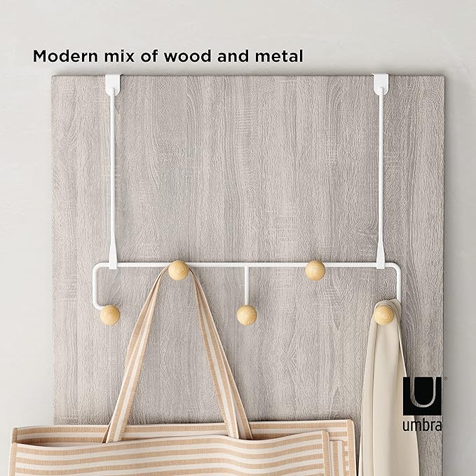 Umbra Estique Over The Door Coat Rack & Multi-Use Organizer, for Coats, Bags, Hats & More, Small, White/Natural (Pack of 3)