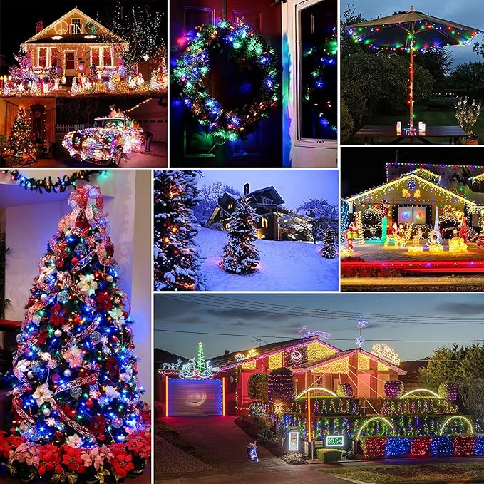 Christmas Lights - Battery Operated String Lights 50 LED Mini Lights 8 Modes Green Wire Mini Light Set with Timer for Christmas Tree Wreath Party Wedding Indoor Outdoor Decor, Waterproof, Multicolor