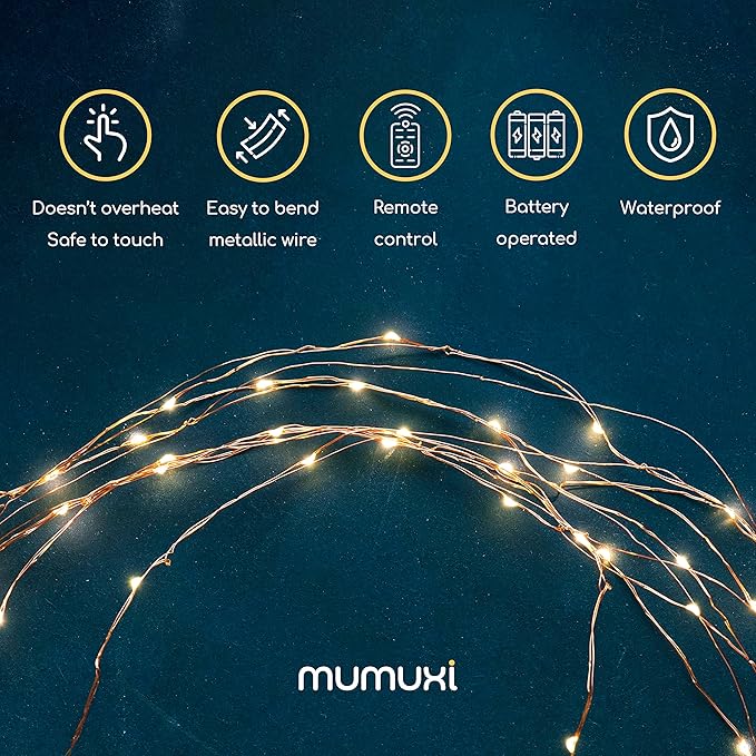 MUMUXI 2 Pack 33ft 100 LED Fairy Lights with Timer, Ourdoor Battery-Powered Twinkle and Remote Control, Christmas String Lights, Warm White Waterproof Decorative Lighting for Holidays and Events