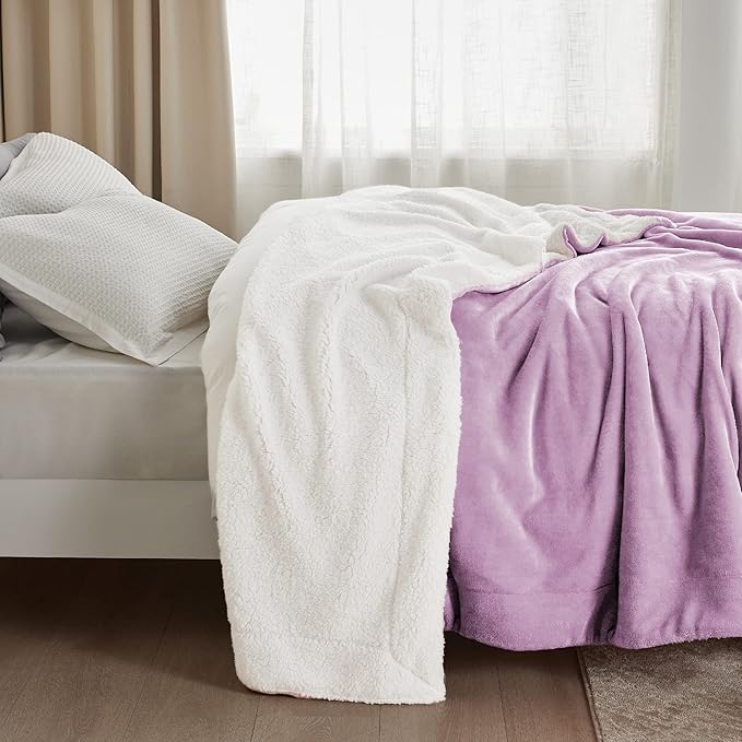 Bedsure GentleSoft Sherpa Fleece Throw Blanket Twin Size for Couch - Thick and Warm Throw for Girls and Women, Soft Fuzzy Plush Twin Blanket for Winter, Lilac, 60x80 Inches