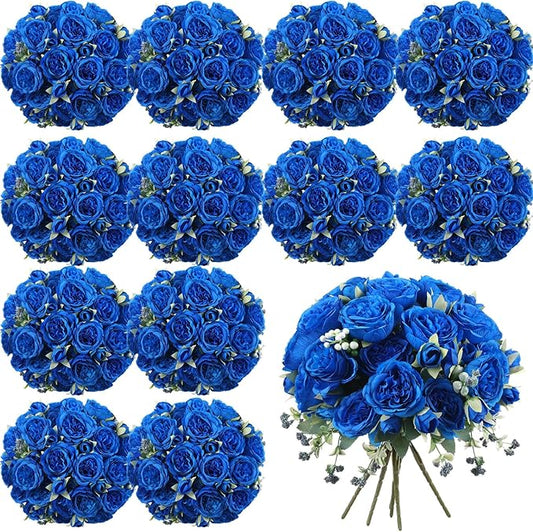 Geosar 16 Bundles Artificial Peonies Flowers Fake Silk Peony Bouquet Faux Peonies Flowers Bulk for Decoration Vase Floral Arrangements Wedding Party Table (Royal Blue)