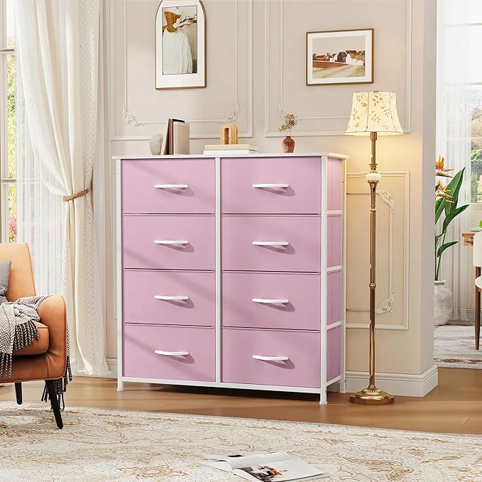 DWVO Fabric Dresser for Room, Tall Storage 8 Drawers, Black Dresser & Chest of Drawers, Storage Drawer Organizer for Closet, Living Room
