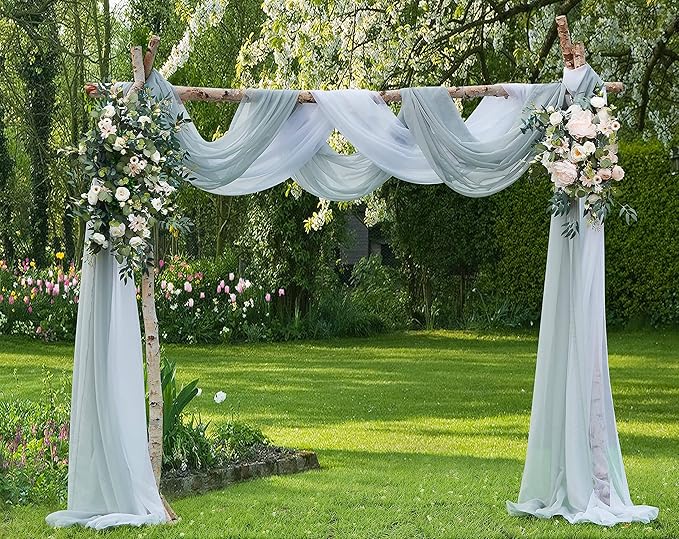 LinenZone Silver Window Scarf Valance in 288 Inch Size. Use Window Scarves as Canopy Bed or Backdrop Curtains, Curtain Scarf, or Sheer Fabric for Draping. (Amazing 55 x 288, Silver)