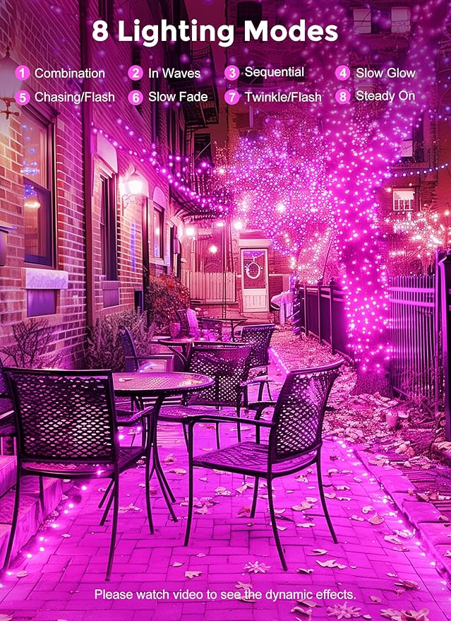 Minetom Solar String Lights for Outside, 33Ft 100 LED Outdoor Solar Fairy Lights, 8 Modes Balcony Lights for Tree Patio Christmas Party Wedding Decor (Pink)