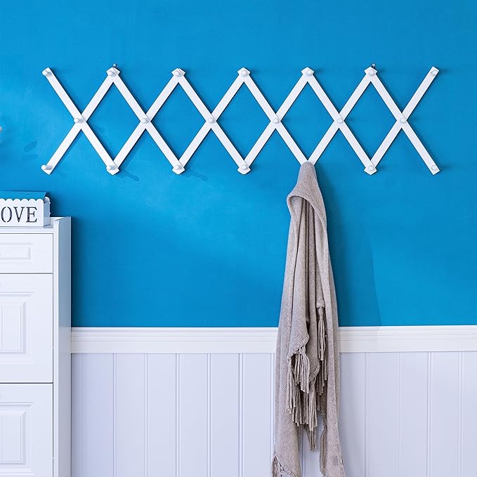SKOLOO Hat Rack for Wall with 20 Hooks, Solid Wooden, Modern, Expandable Coat Rack Wall Mount for Coats, Hats, Bags, Baseball Caps, White