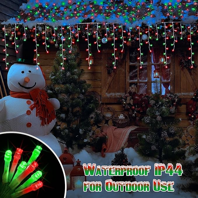 Toodour Red & Green Christmas Icicle Lights, 29.5ft 360 LED Icicle Lights, 8 Modes, 60 Drops, Window Curtain Led Christmas Light, Icicle Twinkle Light for Eaves, Party, Wedding, Xmas Decorations