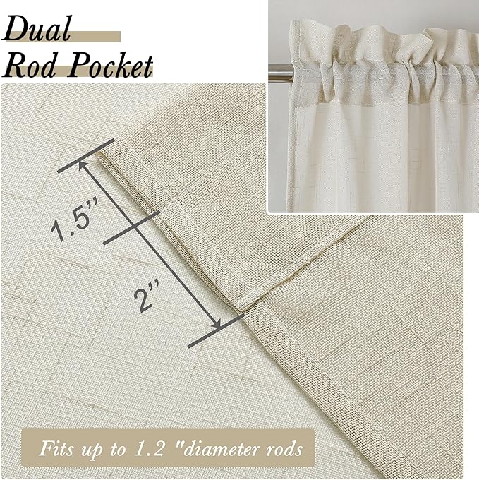 Aiyufeng Kirei Farmhouse Faux Linen Sheer Curtains 63 Inches Long, Light Filtering Solid Drapes for Window, 1 Pair Natural Linen Look Curtains Sheer for Bedroom (Set of 2, 40 by 63Inch, Natural)