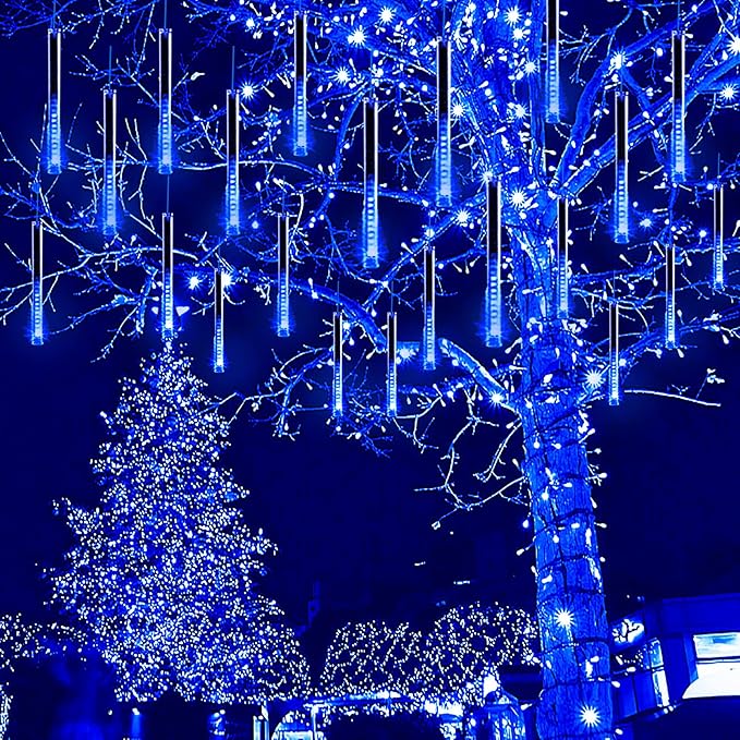 Kwaiffeo Blue Icicle Lights for Outside, Waterproof 40 Tubes LED Meteor Shower Lights for Christmas Halloween Decor Yard Lawn, Equivalent to 5 Sets of 8-Tubes