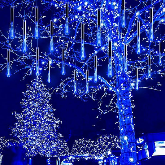 Kwaiffeo Blue Icicle Lights for Outside, Waterproof 40 Tubes LED Meteor Shower Lights for Christmas Halloween Decor Yard Lawn, Equivalent to 5 Sets of 8-Tubes
