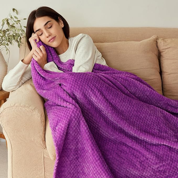 Exclusivo Mezcla Fleece Bed Blanket Queen Size, Super Soft and Warm Blankets for Couch, Sofa and Bed Waffle Textured, Cozy, Fuzzy and Lightweight (Purple, 90x90 Inches)