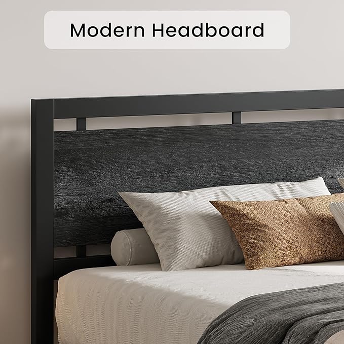 LIKIMIO California King Bed Frame with Headboard and Footboard, Metal Strong Supports, Easy Assembly, Noise-Free, No Box Spring Needed, Charcoal Grey