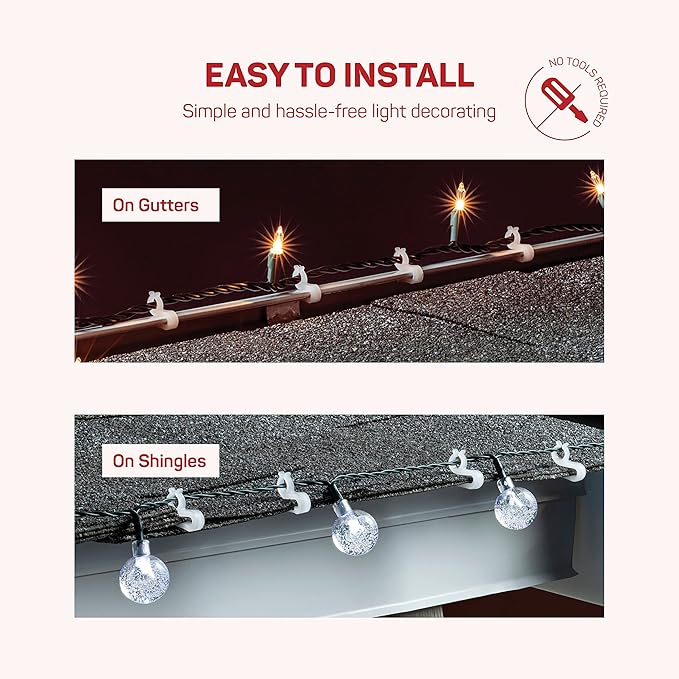 SEWANTA Christmas Light Clips - Set of 400 Mini Clips for Gutters and Shingles - Hanging Outdoor Lights - USA Made - No Tools Required