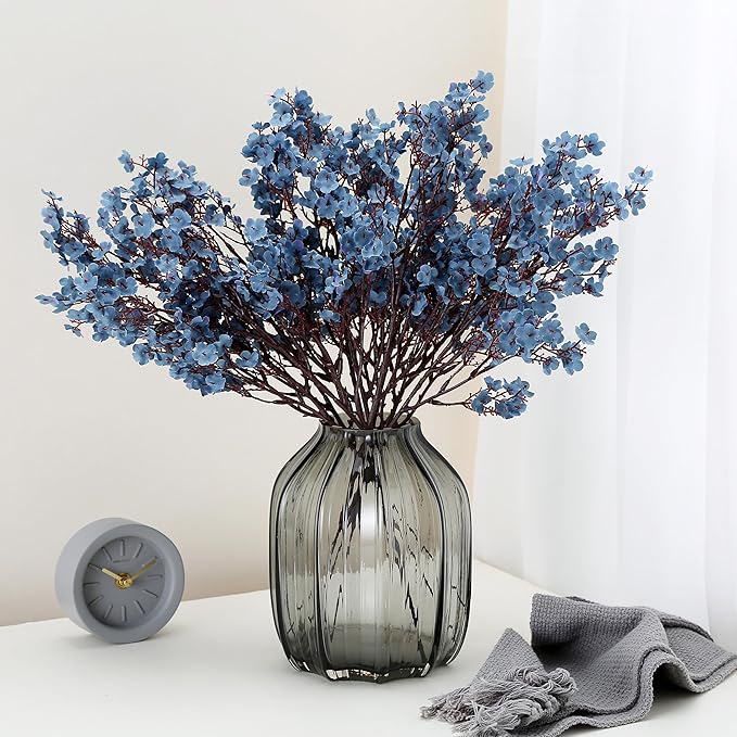 JAKY-Global Babys Breath Silk Artificial Flowers Bulk 6pcs for Fall Decor Fake Flower Bouquet Bulk for Home Kitchen Indoor Bouquet Floral Arrangement Table Centerpieces Party Decor(Blue Ashes)